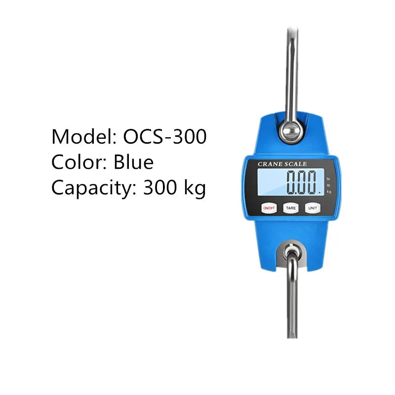 300kg Heavy Duty Electronic Digital Crane Scale 50g Accuracy Stainless Steel Hook LCD Display