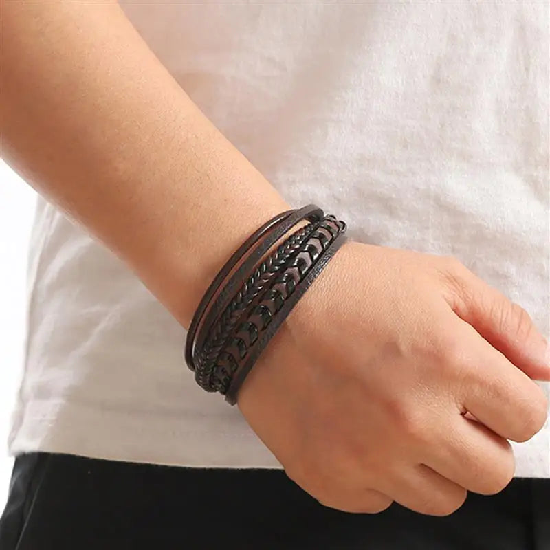 CowLost | fashion-braided-rope-woven-multilayer-leather-men-bracelets-punk-mental-magnet-bangle-for-friend-charm-jewelry-gifts |3