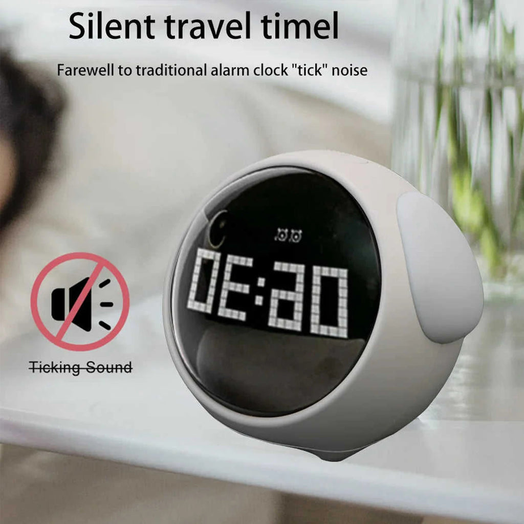 Cute Kids Digital Alarm Clock with Sound-Activated Night Light, Dual Alarms, Snooze, Rechargeable