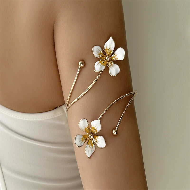 CowLost | boho-elegant-enamel-flower-upper-arm-cuff-bracelet-for-women |9