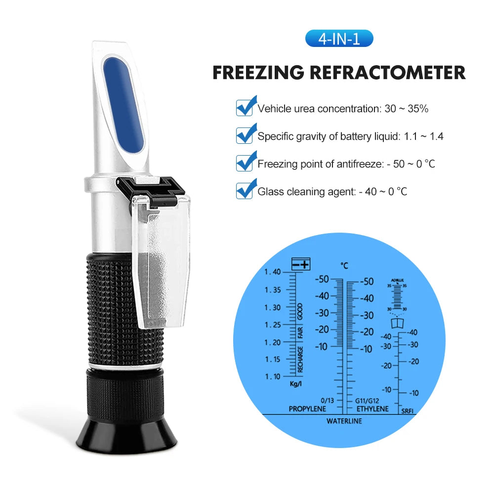 4-in-1 Handheld Car Battery Refractometer Antifreeze Glycol Freezing Point Tester