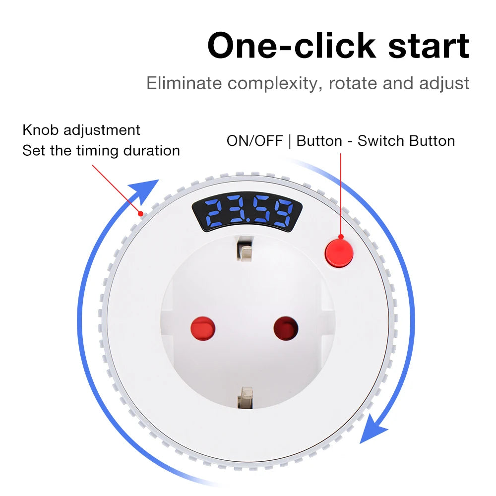 12/24H Countdown Timer Socket EU Plug 16A 230V Scheduled Charging Switch for Lighting