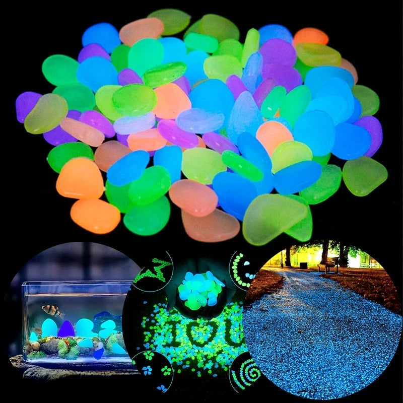 50pcs Glow in Dark Luminous Stones Garden Pebbles Fish Tank Aquarium Decoration