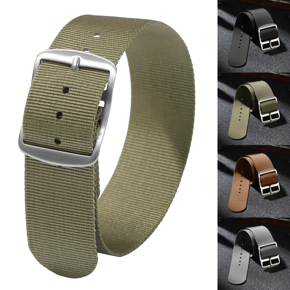 Nylon Military Watch Strap Unisex Casual Replacement Band Brown Green Black 20mm