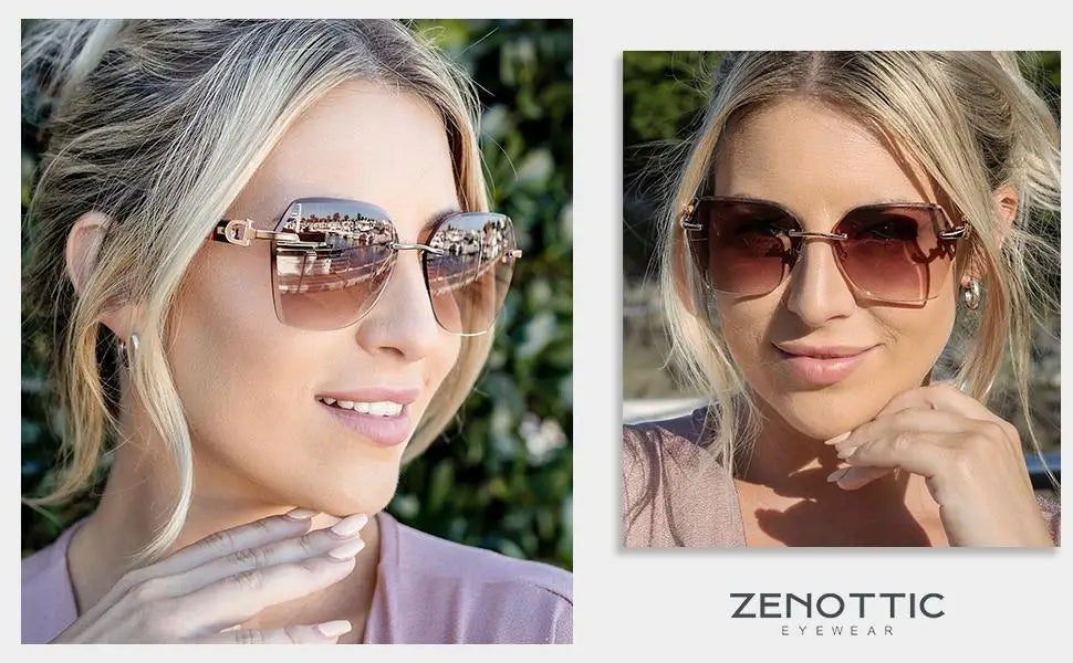 CowLost | zenottic-fashion-women-rimless-sunglasses-for-ladies-trendy-geometric-diamond-cutting-gradient-lens |10