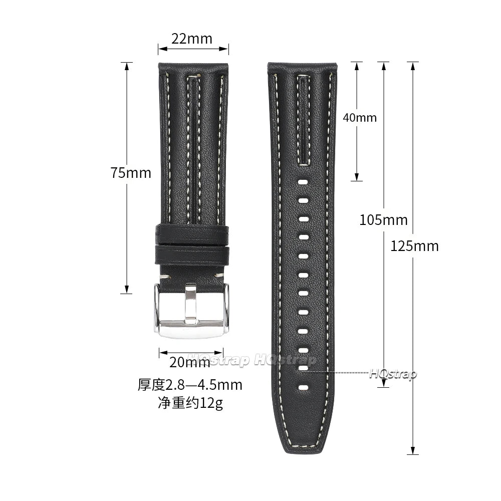 22mm Handmade Vintage Cowhide Leather Watch Band for Seiko Smartwatch Quick Release
