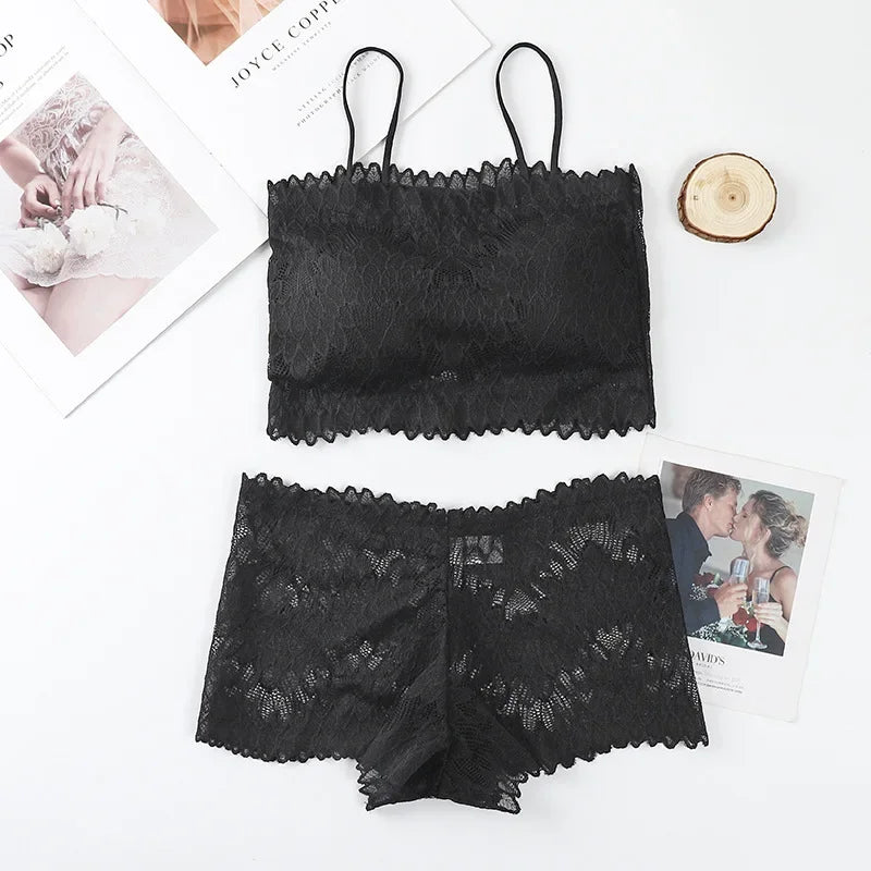 CowLost | product_id-women-s-lace-wireless-padded-tube-bra-low-rise-panty-set |17