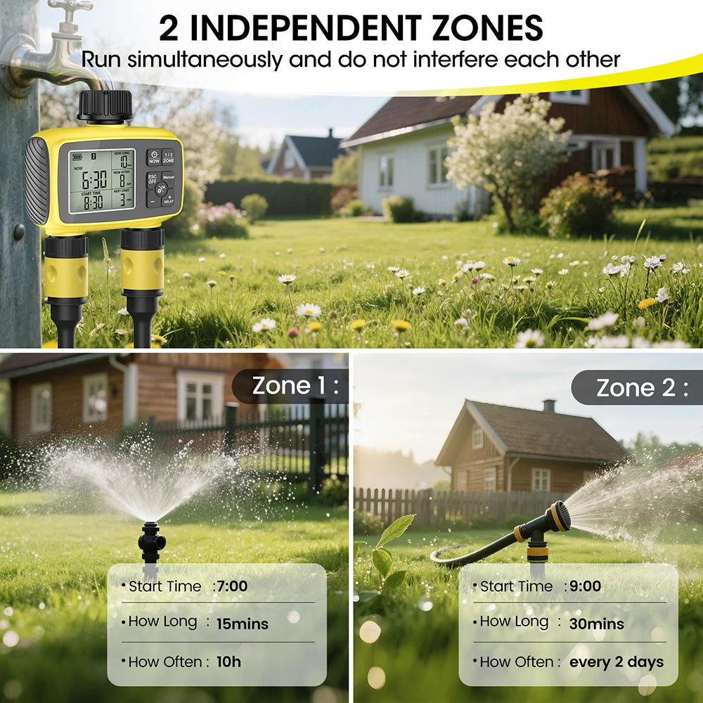 2-Channel Automatic Irrigation Controller Water Timer for Garden Greenhouse