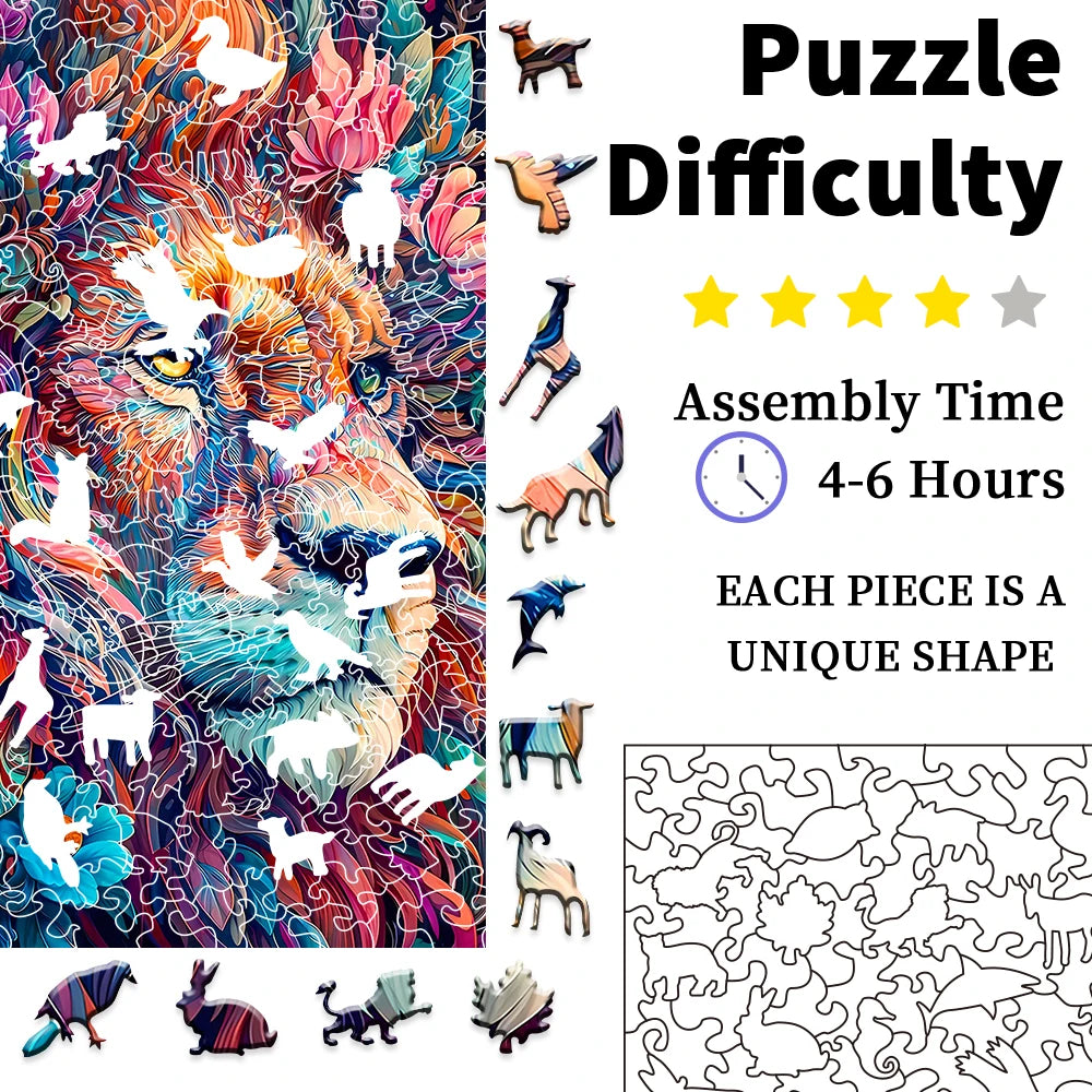 CowLost | product_id-wooden-lion-jigsaw-puzzle-animal-shape-with-gift-ready-packaging |5