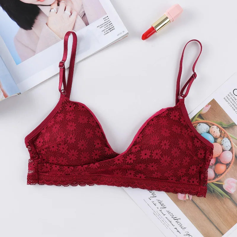 CowLost | product_id-floral-lace-v-neck-padded-non-wire-push-up-bralette-for-women |26
