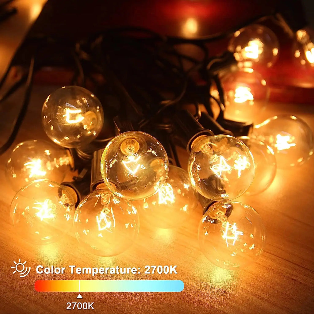 15M G40 Tungsten Outdoor String Lights, IP65 Waterproof, 220V Connectable Garland for Patio Porch Party Decor