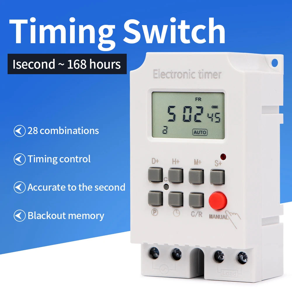 Digital 7-Day Programmable Timer Relay 220V 25/30A with Power Outage Memory