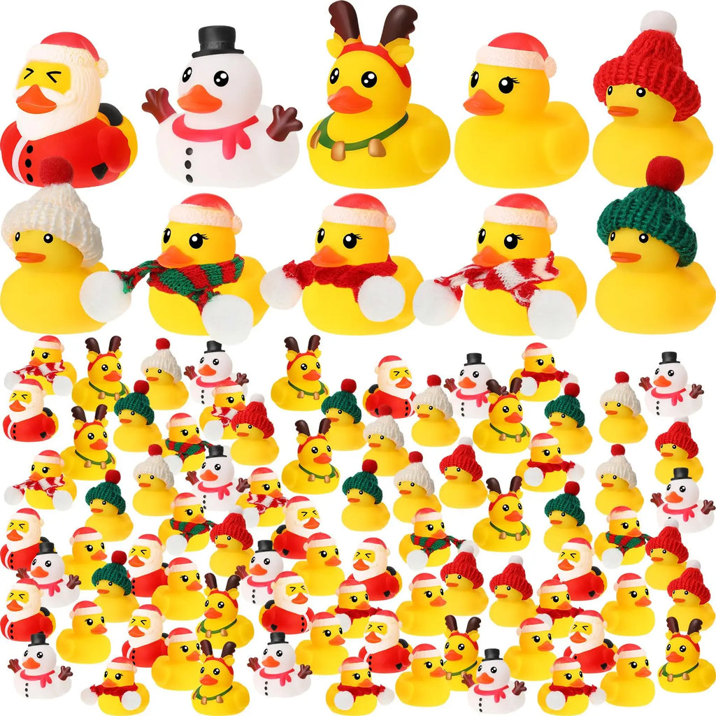 CowLost | product_id-100-pack-christmas-rubber-duck-toys-bulk-multi-style-winter-bath-ducks-santa-claus-elk-snowman-hat-scarf |1