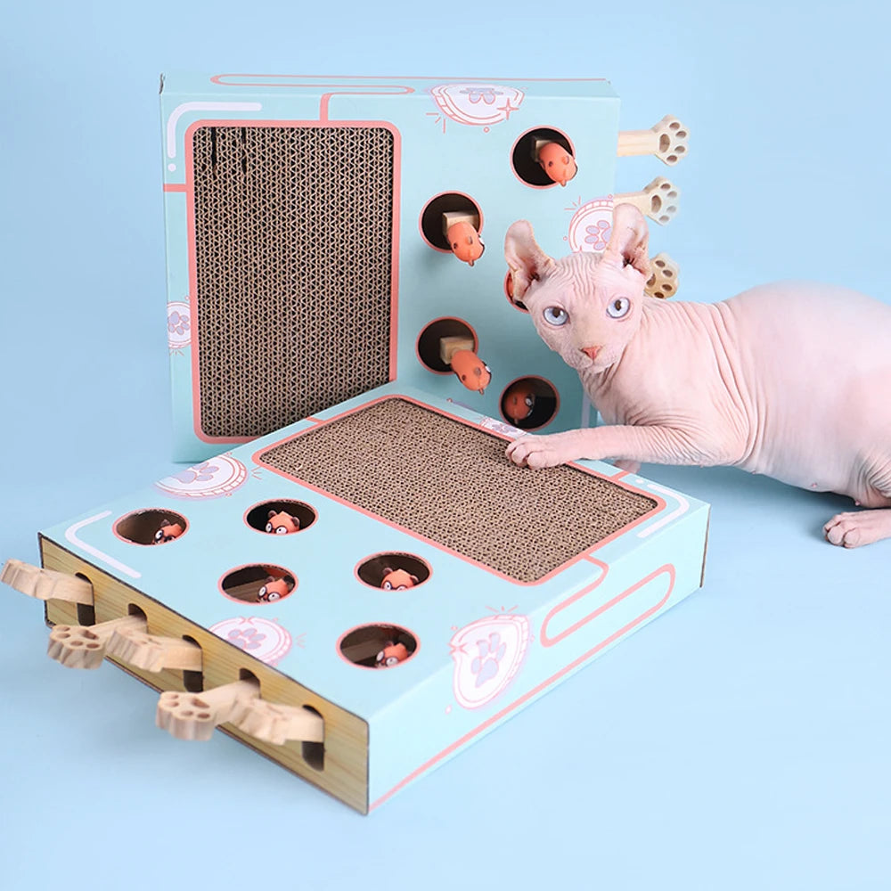 CowLost | cat-hit-gophers-cat-toy-chase-hunt-mouse-cat-game-box-3-in-1-with-scratcher-maze-interactive-educational-funny-cat-stick |9