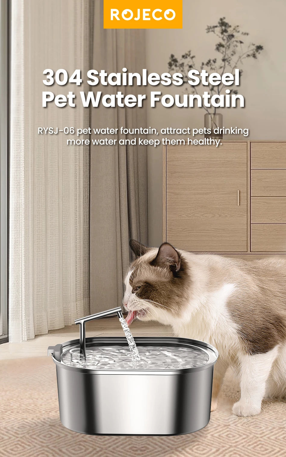 CowLost | cat-food-rojeco-stainless-steel-automatic-cat-water-fountain-with-filter |7