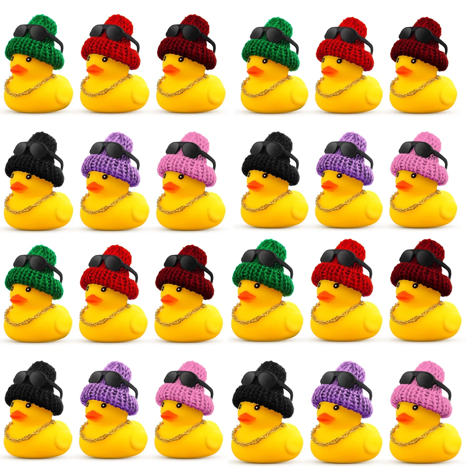 CowLost | product_id-6-12-36pcs-yellow-rubber-duck-car-dashboard-decorations-with-mini-hat-necklace-and-sunglasses |7