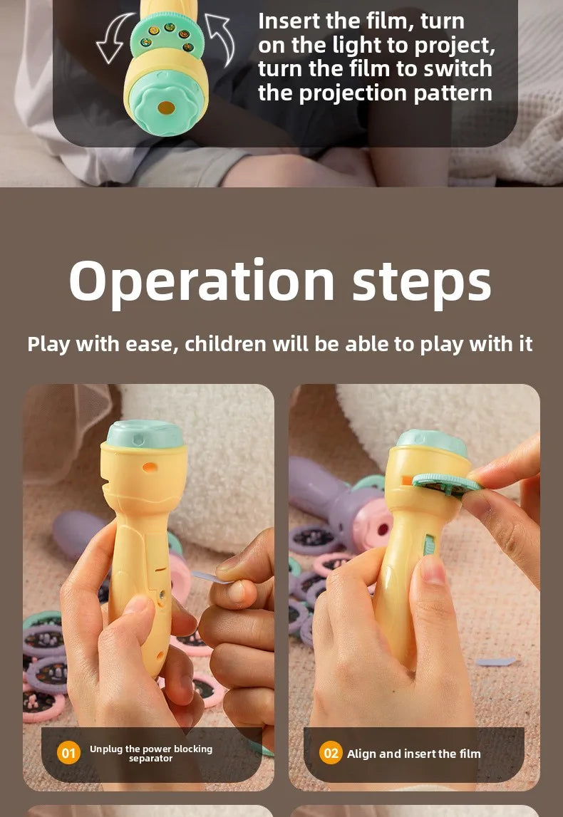 Christmas Cartoon Projection Flashlight Toy with 3-10 Cards for Kids Bedtime Stories