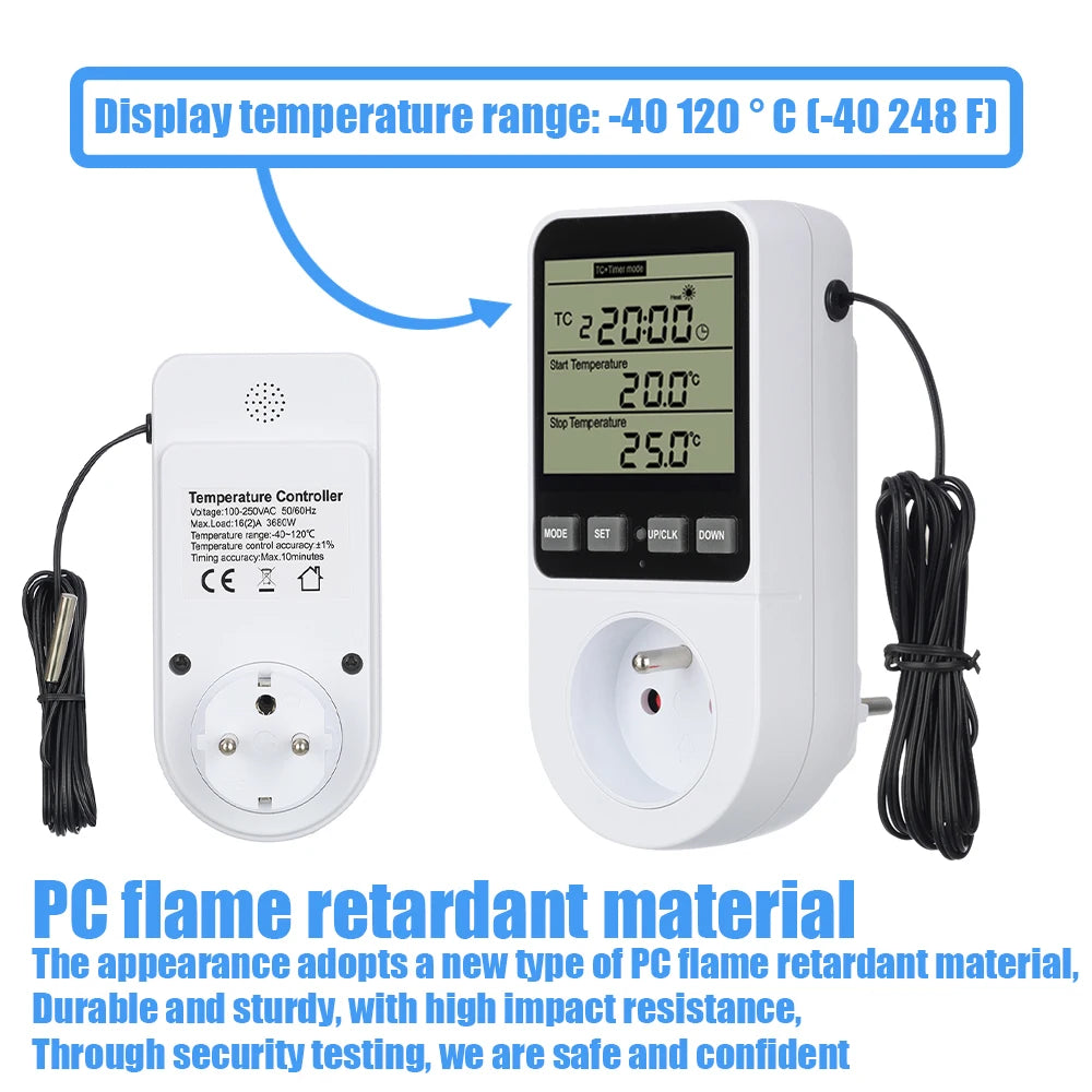 LCD Timer Socket Thermostat Temperature Controller AC110-230V for Heating Cooling