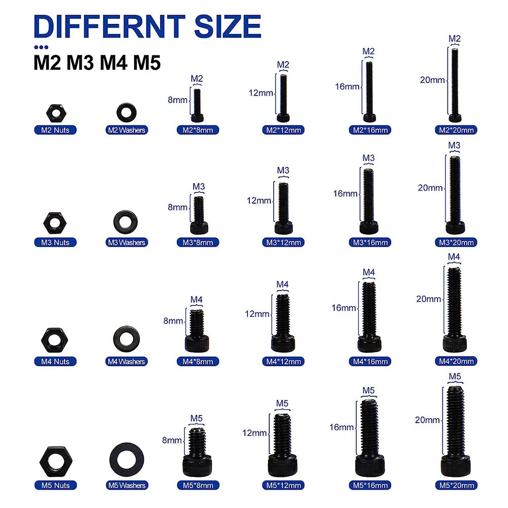 CowLost | 1060pcs-m2-m3-m4-m5-hex-socket-screw-set-carbon-steel |3