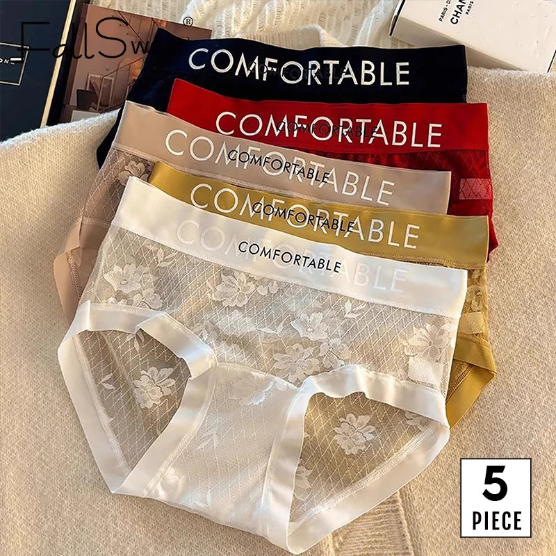 CowLost | product_id-fallsweet-5-pack-plus-size-women-s-floral-lace-seamless-briefs-with-letter-embroidery |1