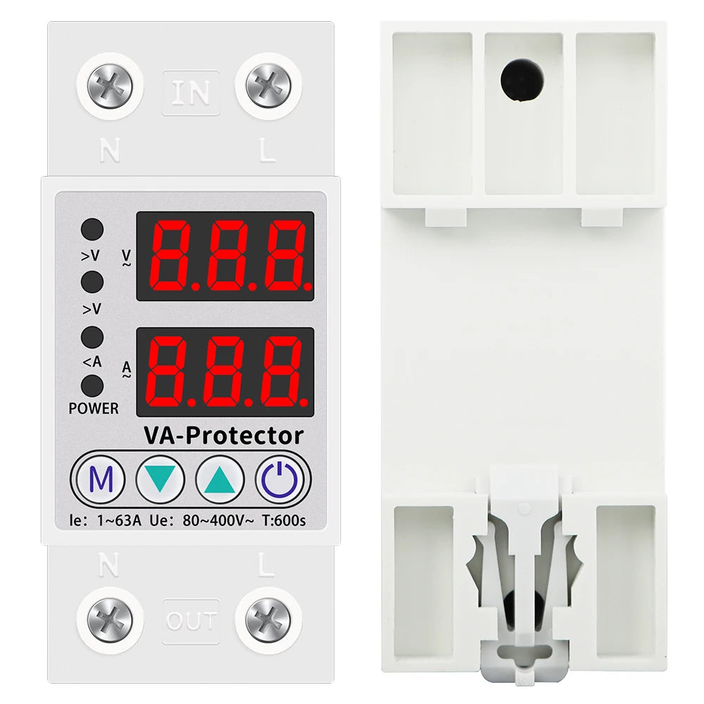 40A/63A Adjustable Digital Voltage Relay 220V Circuit Breaker Surge Protector Over & Under Current Protection