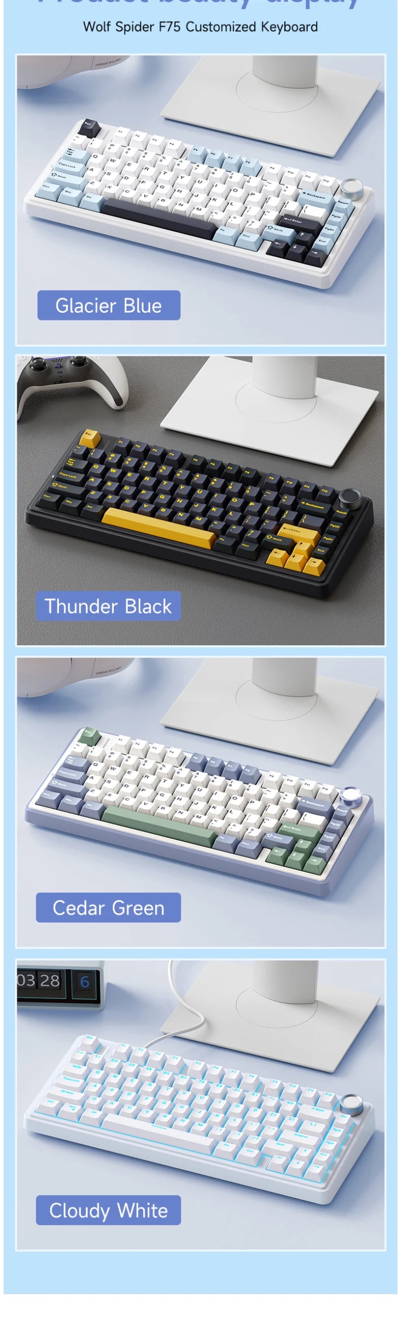 CowLost | aula-f75-oem-rgb-customized-hot-swap-pbt-75-80-keys-bluetooth-5-0-2-4g-wireless |15