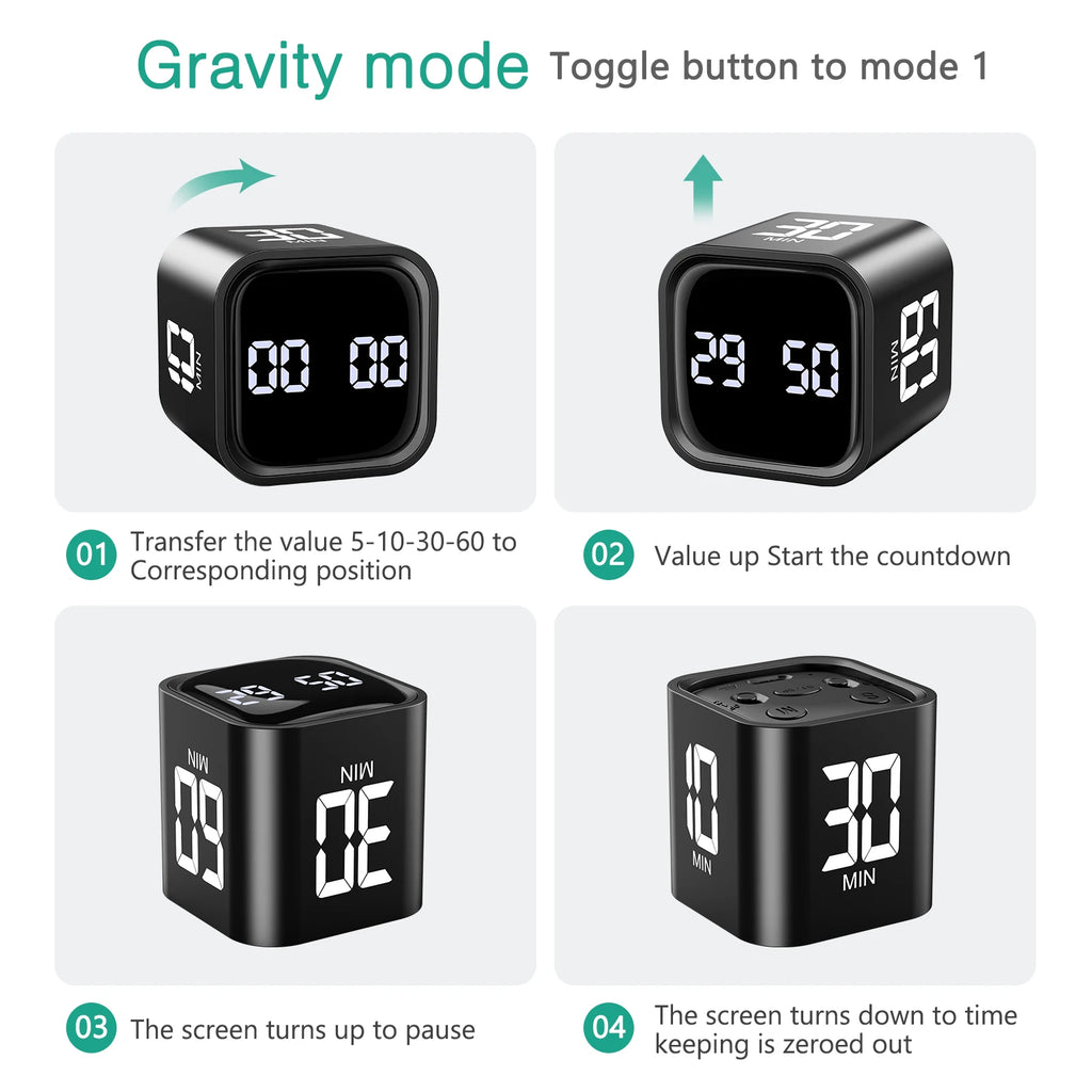 Cube Timer Custom Countdown Gravity Sensor for Tasks Work Study Kitchen