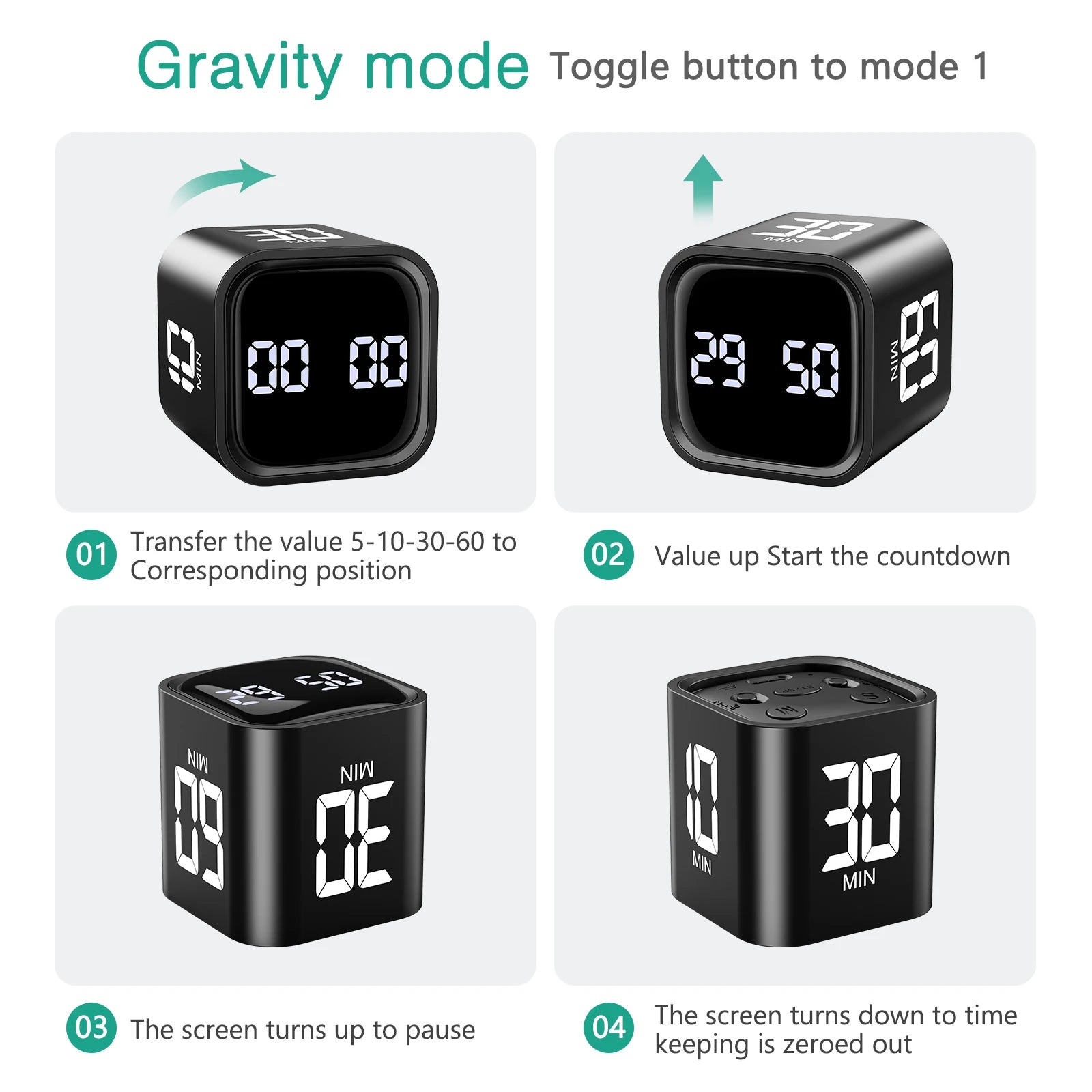 Cube Timer Custom Countdown Gravity Sensor for Tasks Work Study Kitchen