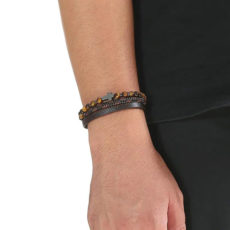 CowLost | jiayiqi-leather-bracelet-punk-hip-hop-metal-charm-tiger-eye-stone-beads-multi-layer-bracelet-for-men |22
