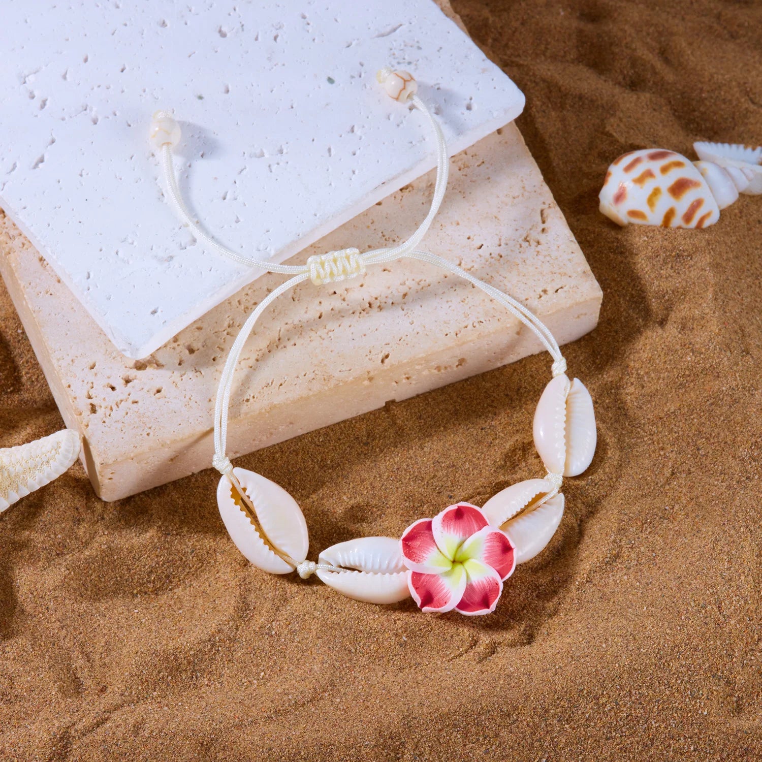 CowLost | bohemian-big-flower-sea-shell-charm-bracelets-for-women-pink-blue-green-flower-soft-clay-pottery-beaded-bangles-handmade-jewelry |8
