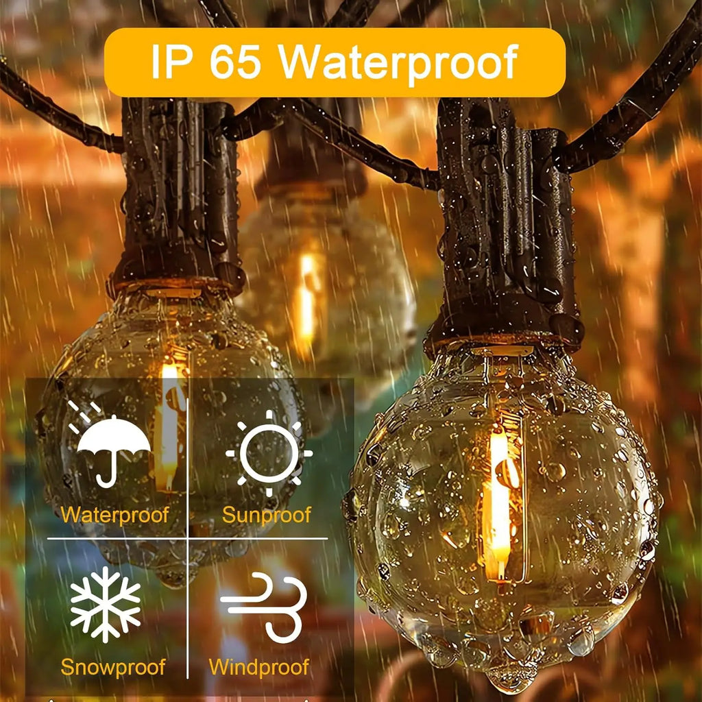 G40 Solar Globe String Lights Outdoor, 8 Modes, USB Charge, Remote, Waterproof for Balcony Wedding