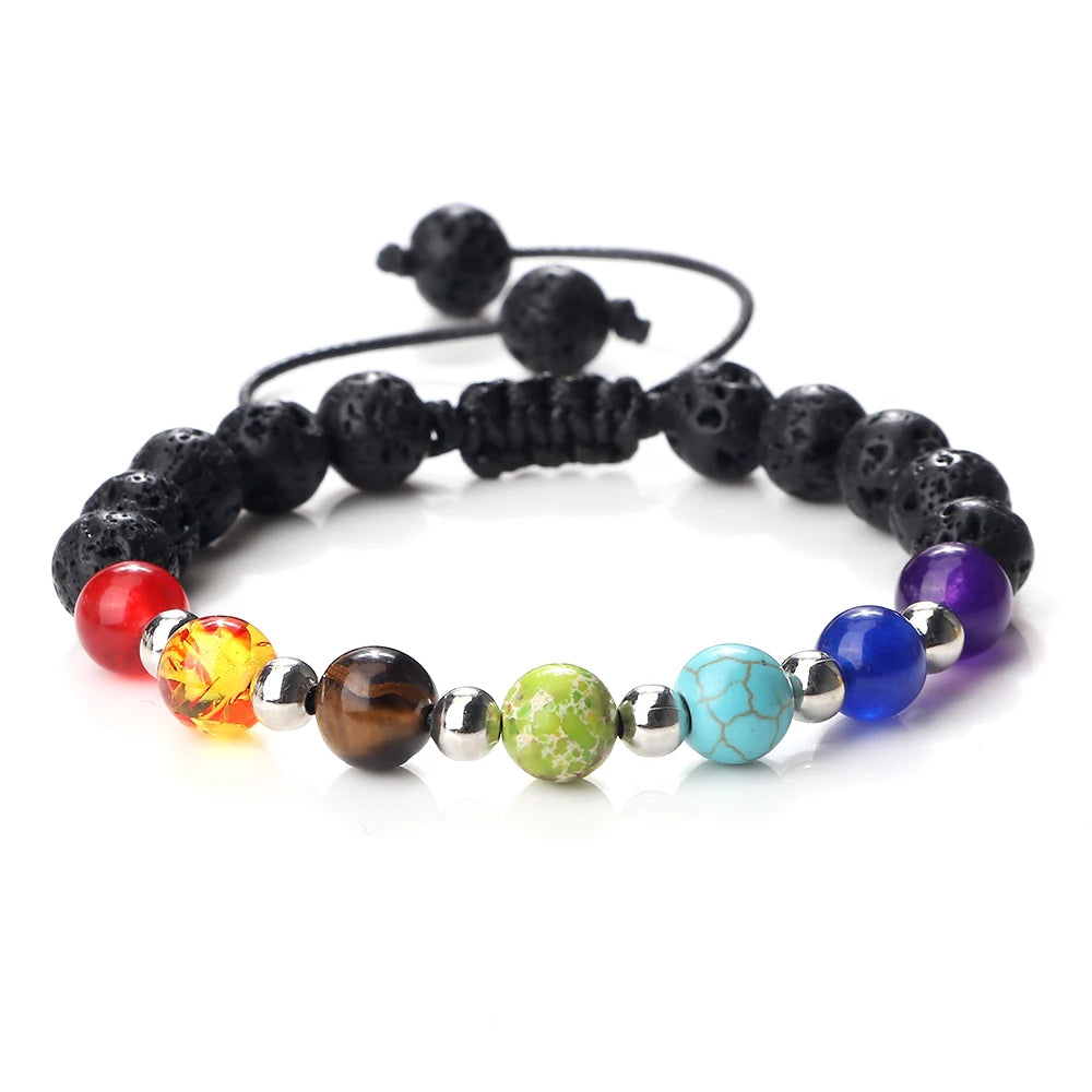 CowLost | badge-pass-holders-mens-natural-volcanic-rock-7-chakra-healing-bracelet |8