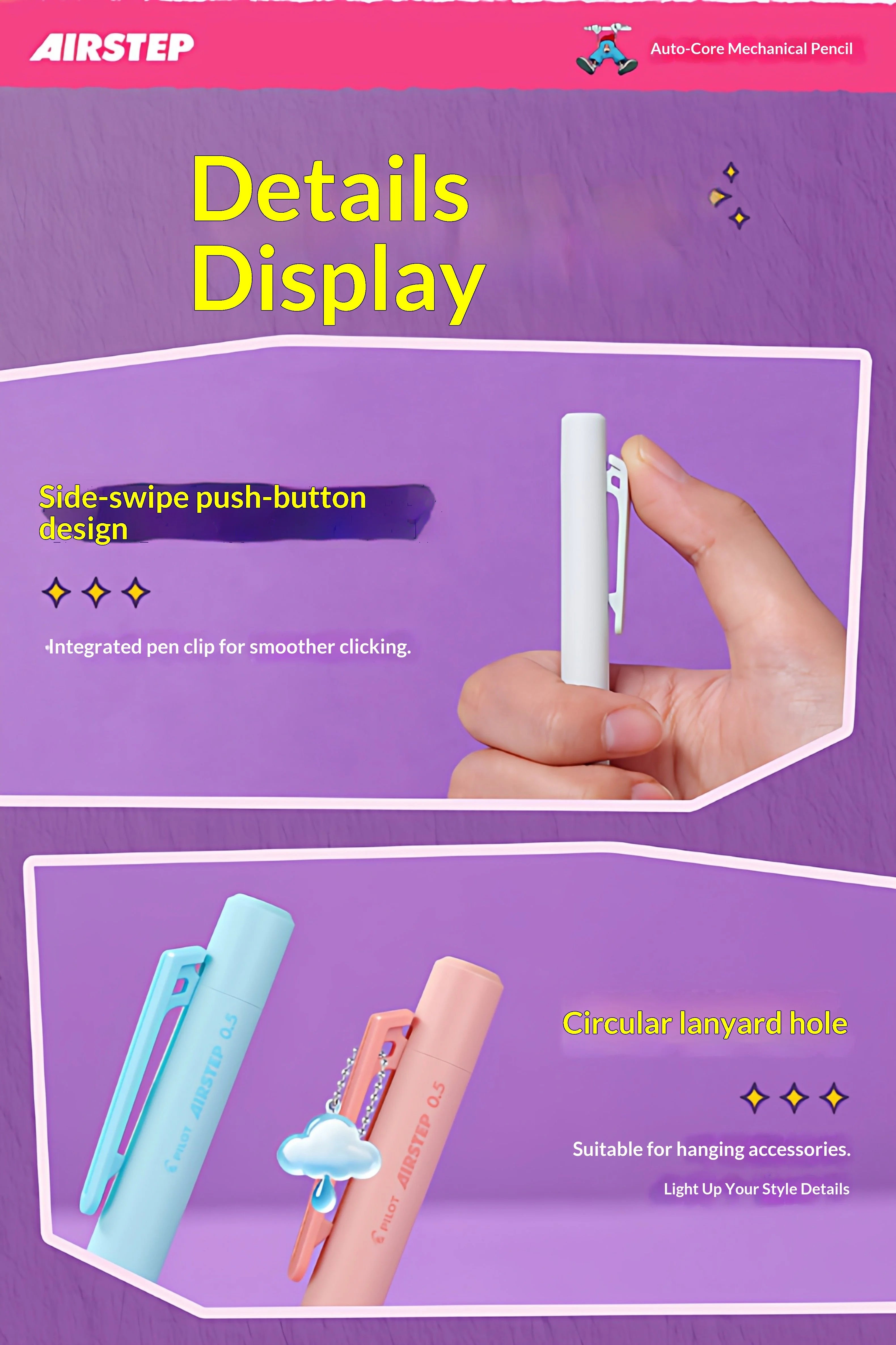 CowLost | product_id-pilot-airstep-has-15-0-5mm-mechanical-pencil-auto-lead-advance-colorful-barrel-stable-writing |12