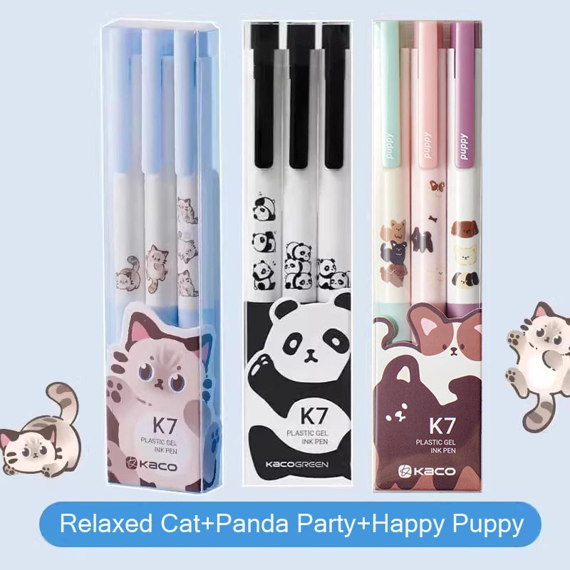CowLost | product_id-kaco-cute-happy-puppy-gel-pen-set-3pcs-k7-push-0-5mm-black-ink-quick-drying-gel-ink-pen-papeleria-for-girls |18