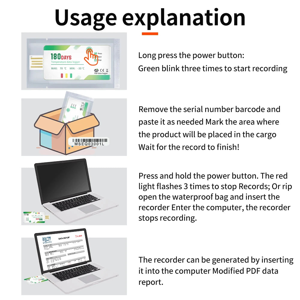 180-Day Disposable USB Temperature Data Logger with LED Indicator and Temp Alarm for Cold Chain Transport PDF Report