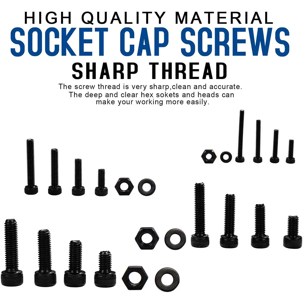 CowLost | 1060pcs-m2-m3-m4-m5-hex-socket-screw-set-carbon-steel |5