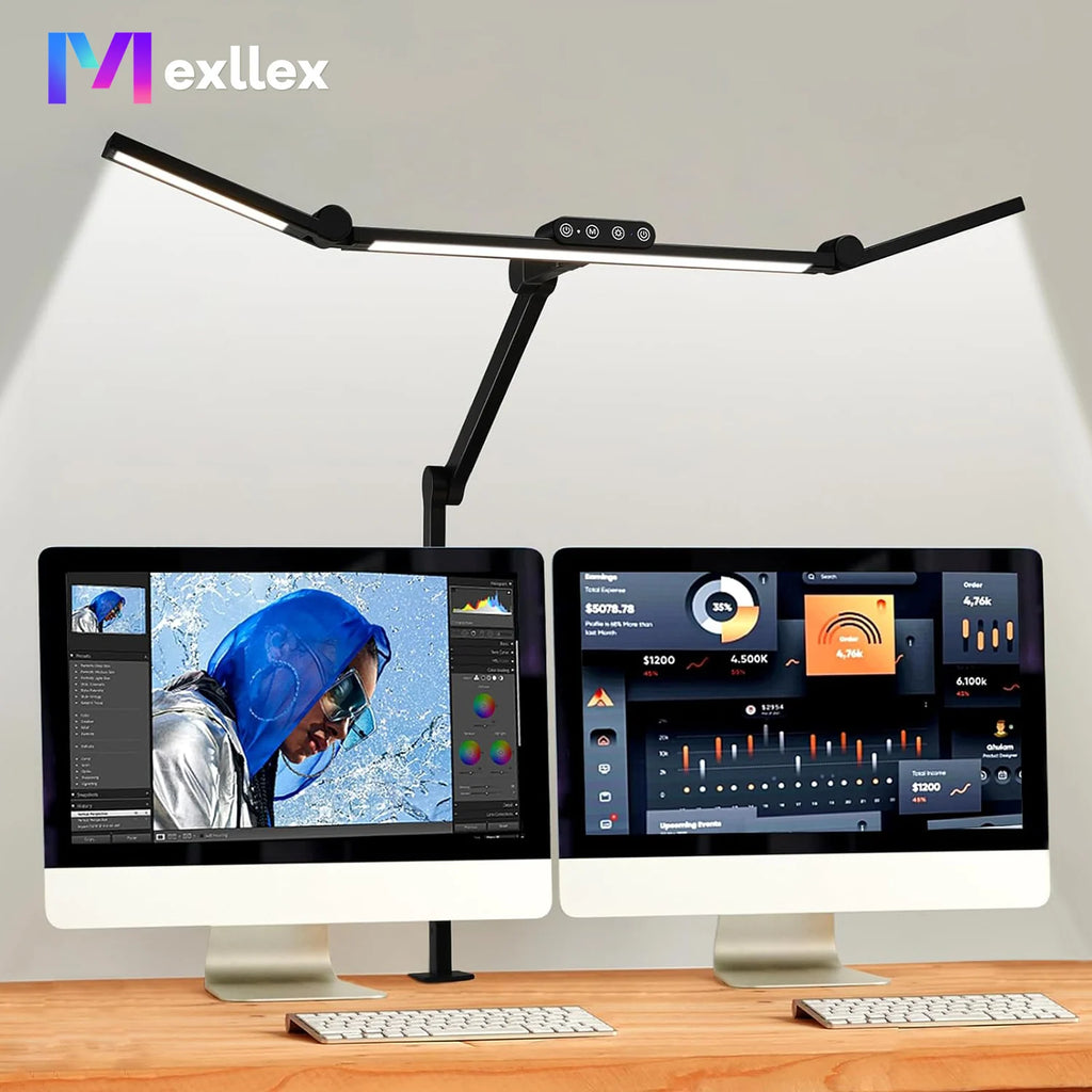 28.2" Large Transformable LED Desk Lamp with Clamp, 24W Auto Dimming Sensor Light for Office