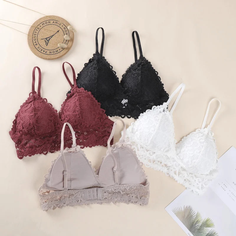 CowLost | product_id-floral-lace-v-neck-padded-non-wire-push-up-bralette-for-women |1
