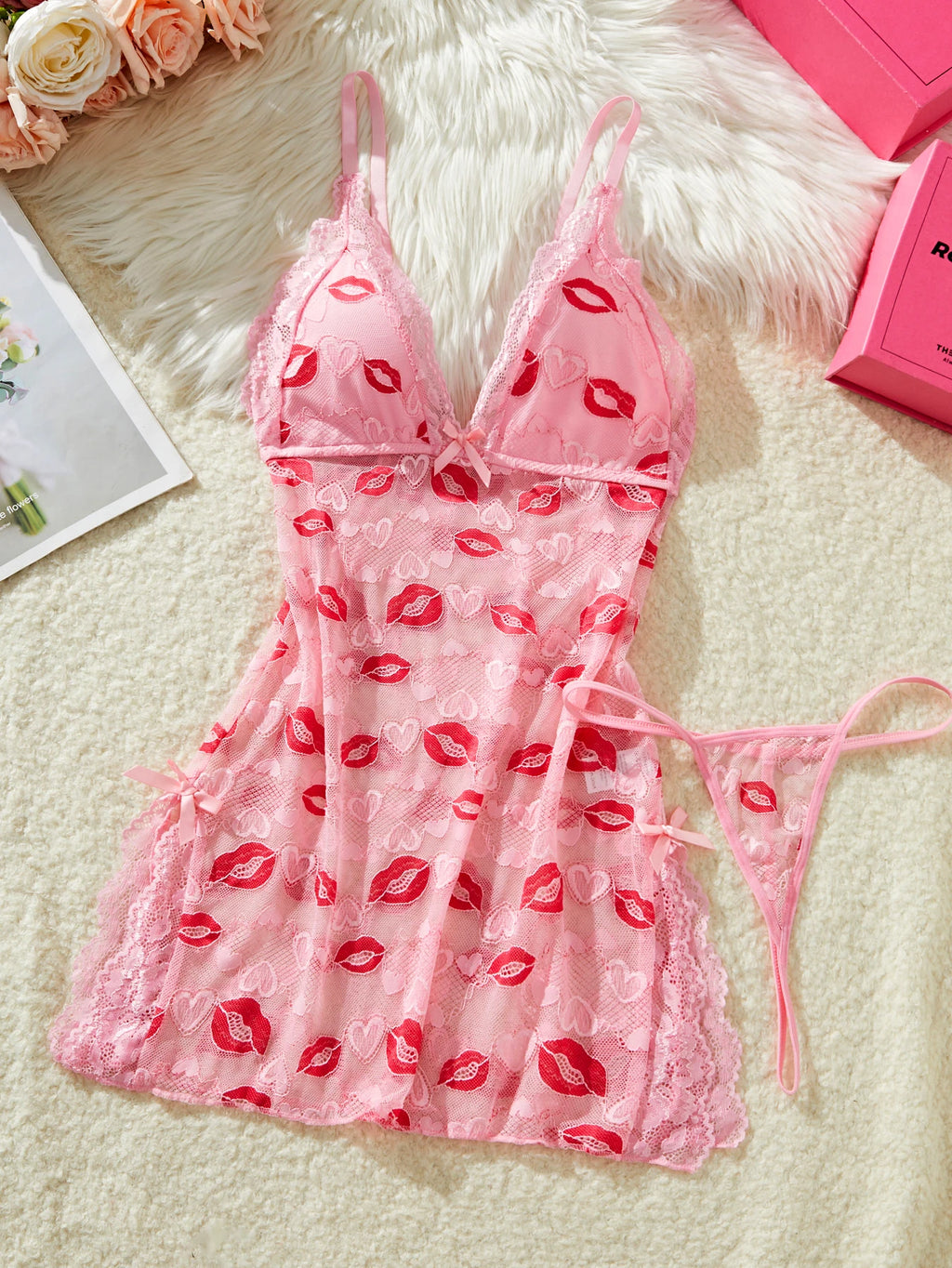 CowLost | lips-prints-pink-lace-sexy-lingerie-women |9