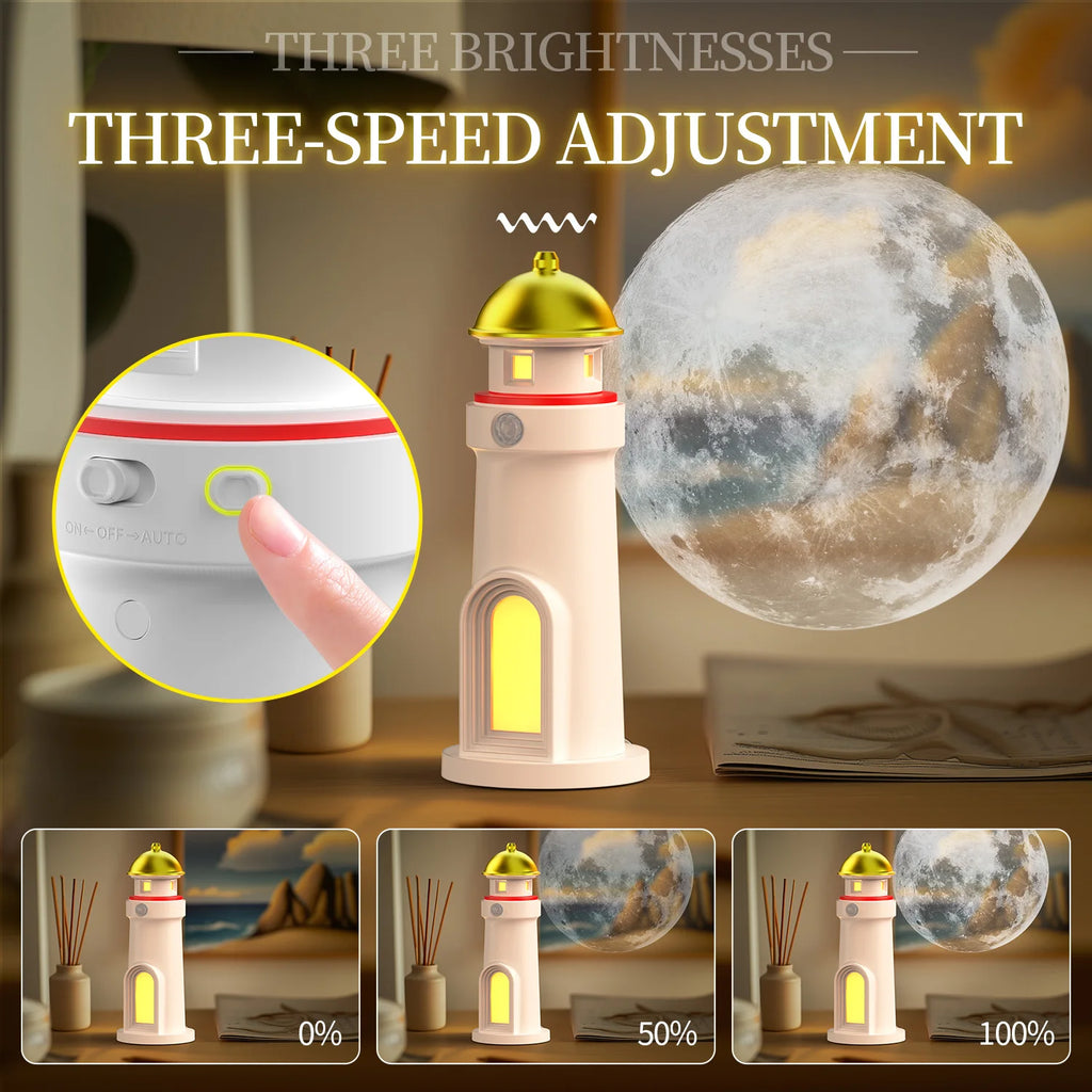 Wireless Rechargeable Motion Sensor Lighthouse Moon LED Night Light for Bedroom Decor