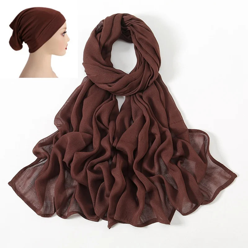 CowLost | 2pcs-set-hijab-matching-color-jersey-cap-lady-plain-viscose |25