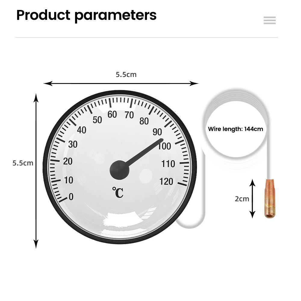Expansion Thermometer with 1.2m Probe -40~40℃/0~120℃ Embedded for Cold Chain & Hot Spring Use