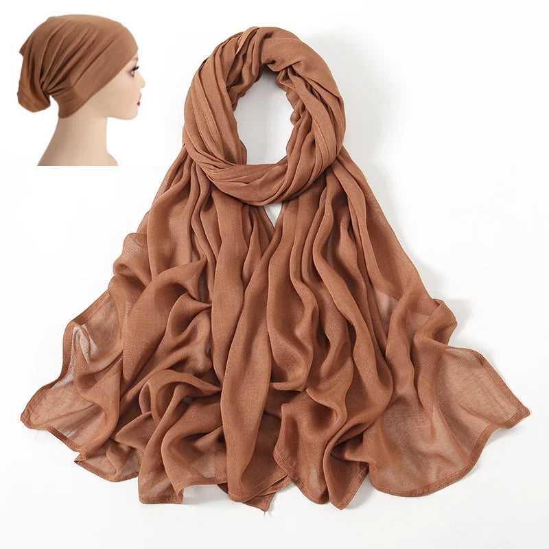 CowLost | 2pcs-set-hijab-matching-color-jersey-cap-lady-plain-viscose |14