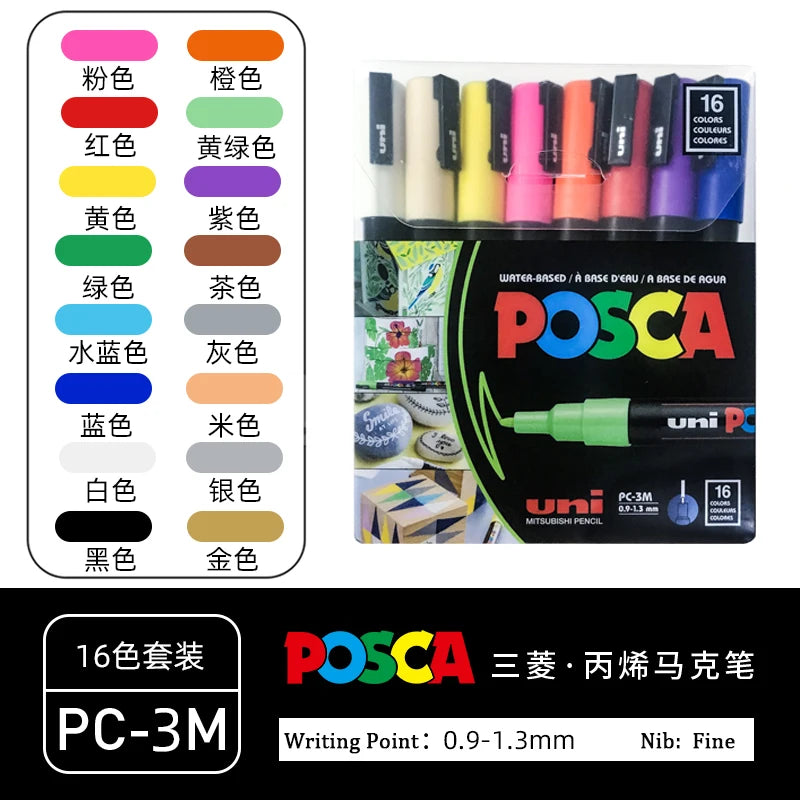 CowLost | product_id-uni-posca-paint-marker-pens-set-pc-1m-pc-3m-pc-5m-pc-8k-pc-17k-16-colors-art-markers-for-graffiti-drawing |34