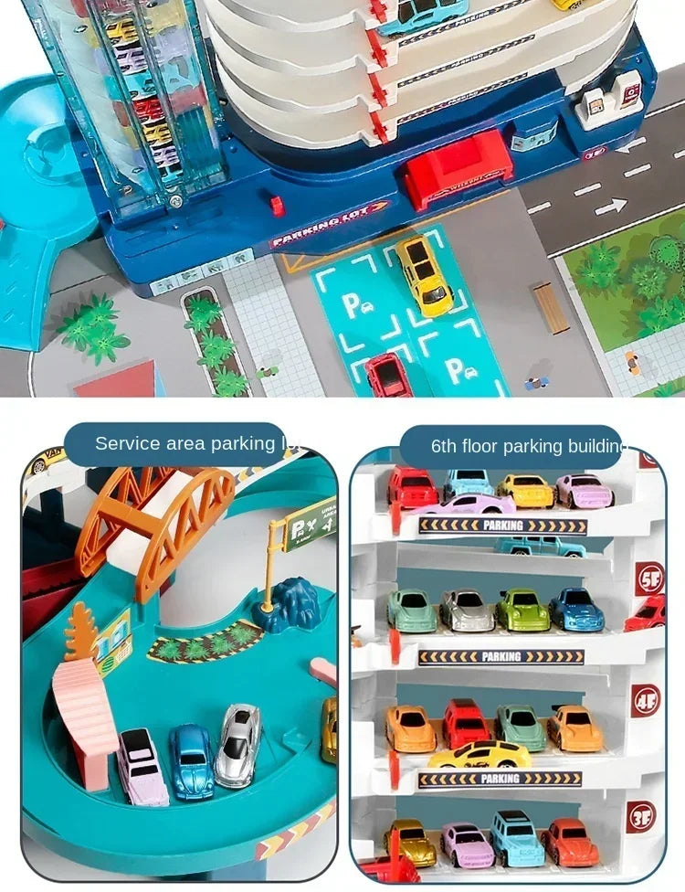 Electric Rail Car Dinosaur Building Parking Lot Adventure Racing Toy for Children