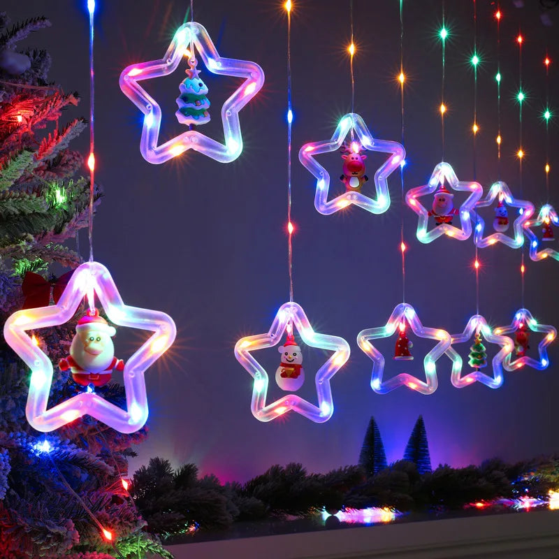 CowLost | product_id-led-usb-christmas-star-santa-curtain-string-lights-for-bedroom-and-living-room |9