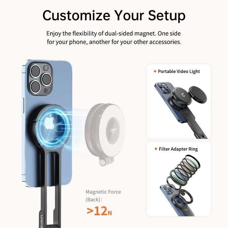 CowLost | ulanzi-ma30-carabiner-mounted-phone-tripod-for-iphone-15-14-13-12-pro-pro-max-dual-sided-magnet |4