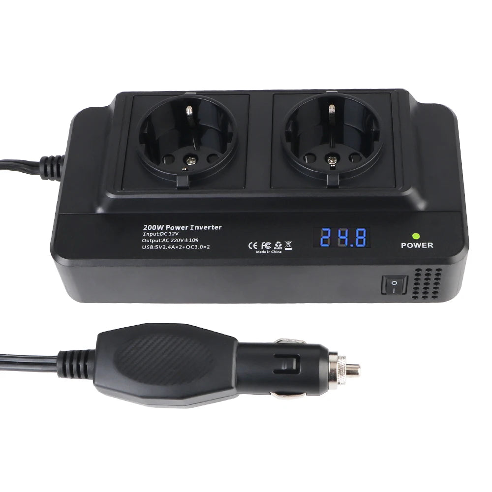 CowLost | 4-usb-12v-to-220v-400w-peak-power-auto-mounted-inverter-accessories-cigarette-lighter-car-200w-inverter-ac-eu-socket-dc-to-ac |15