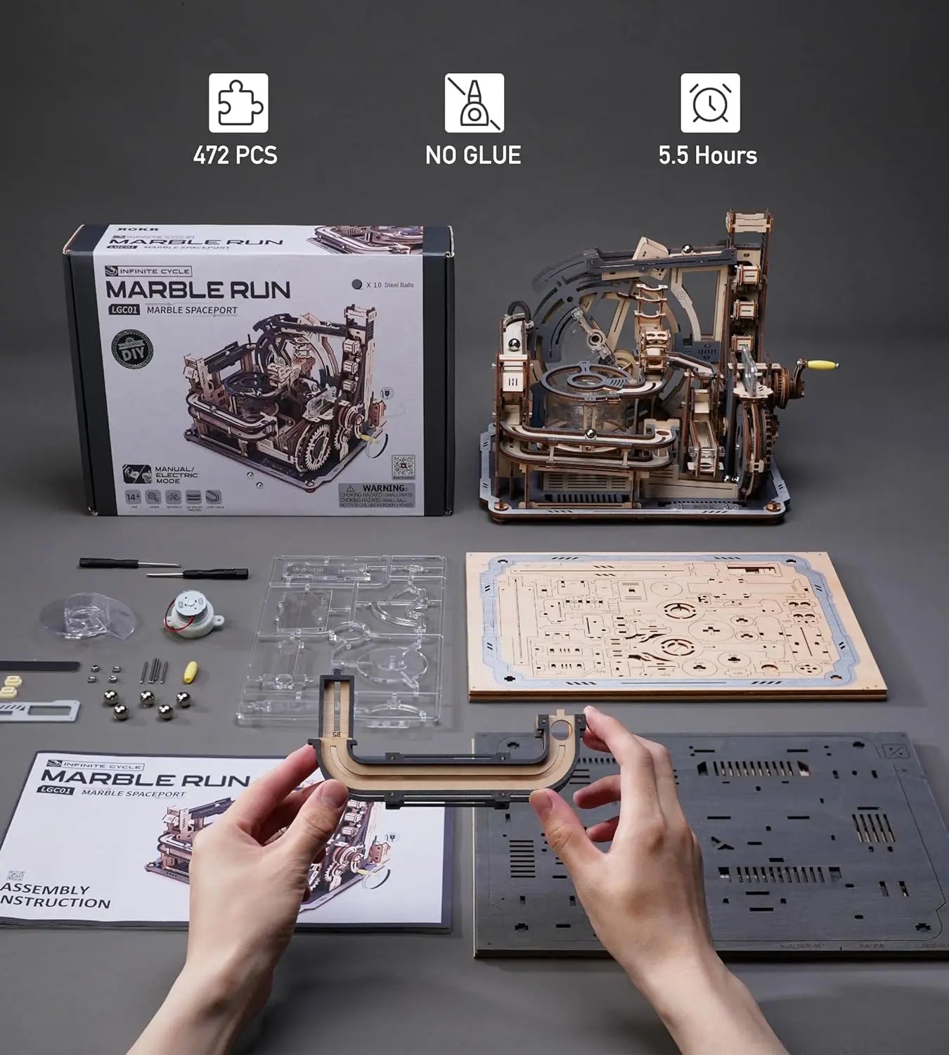 CowLost | fencing-barriers-robotime-rokr-electric-marble-spaceport-model-kit-3d-puzzle |6