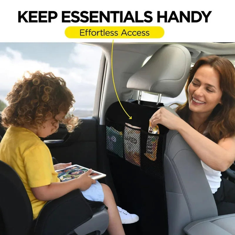 CowLost | black-seat-cover-for-kids-with-3-pocket-storage-organizer |3